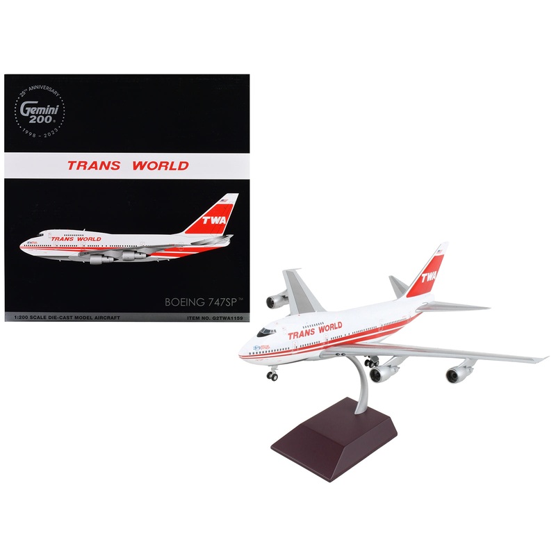 Boeing 747SP Commercial Aircraft “TWA (Trans World Airlines)” White with Red Stripes and Tail “Gemini 200” Series 1/200 Diecast Model Airplane by GeminiJets