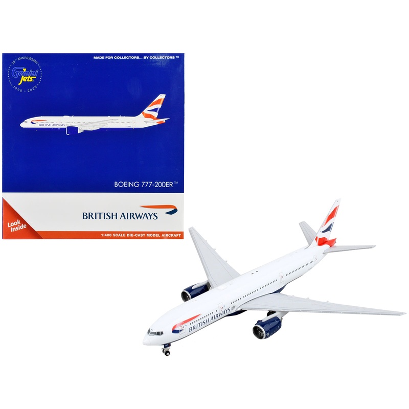 Boeing 777-200ER Commercial Aircraft “British Airways” White with Tail Stripes 1/400 Diecast Model Airplane by GeminiJets