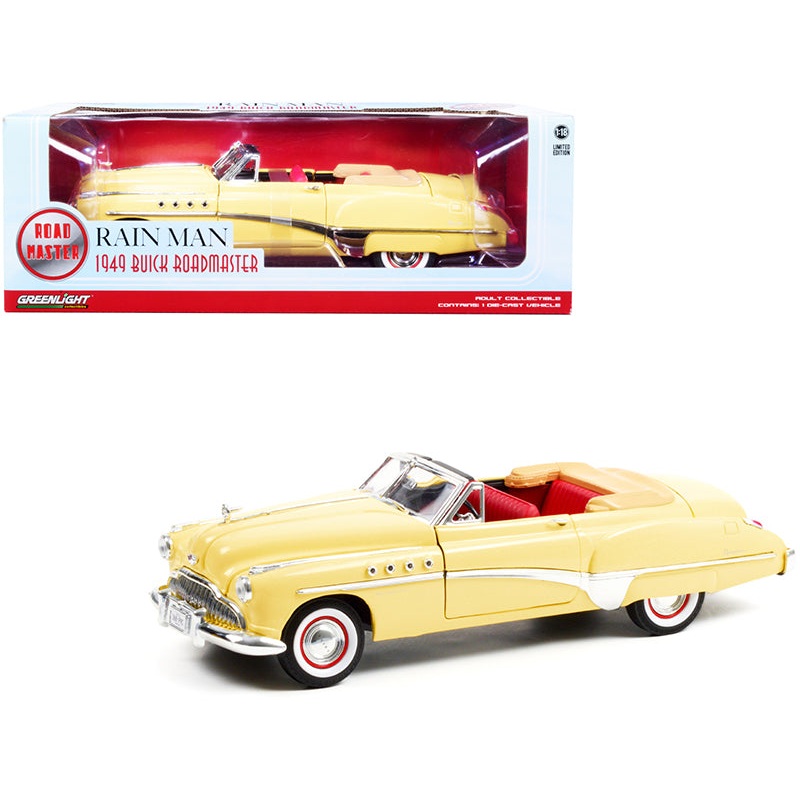 1949 Buick Roadmaster Convertible (Charlie Babbitt’s) Yellow with Red Interior “Rain Man” (1988) Movie 1/18 Diecast Model Car by Greenlight