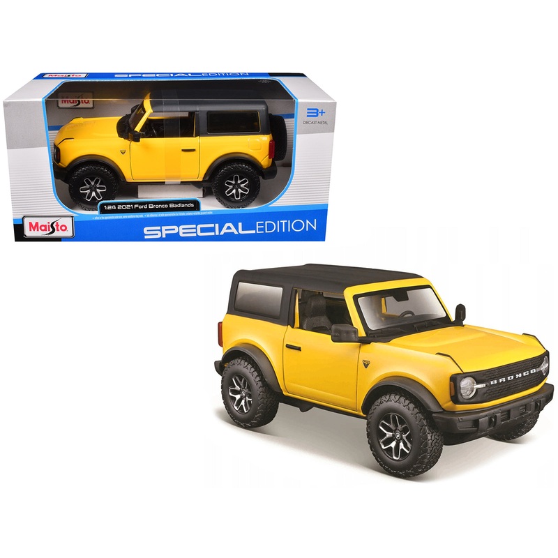 2021 Ford Bronco Badlands Yellow with Black Top “Special Edition” 1/24 Diecast Model Car by Maisto