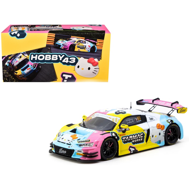 Audi R8 LMS GT3 Evo II #50 Adderly Fong “Macau GP Cup – Hello Kitty 50th Anniversary” “FIA GT World Cup” (2023) with Cards “Hobby43” Series 1/43 Diecast Model Car by Tarmac Works