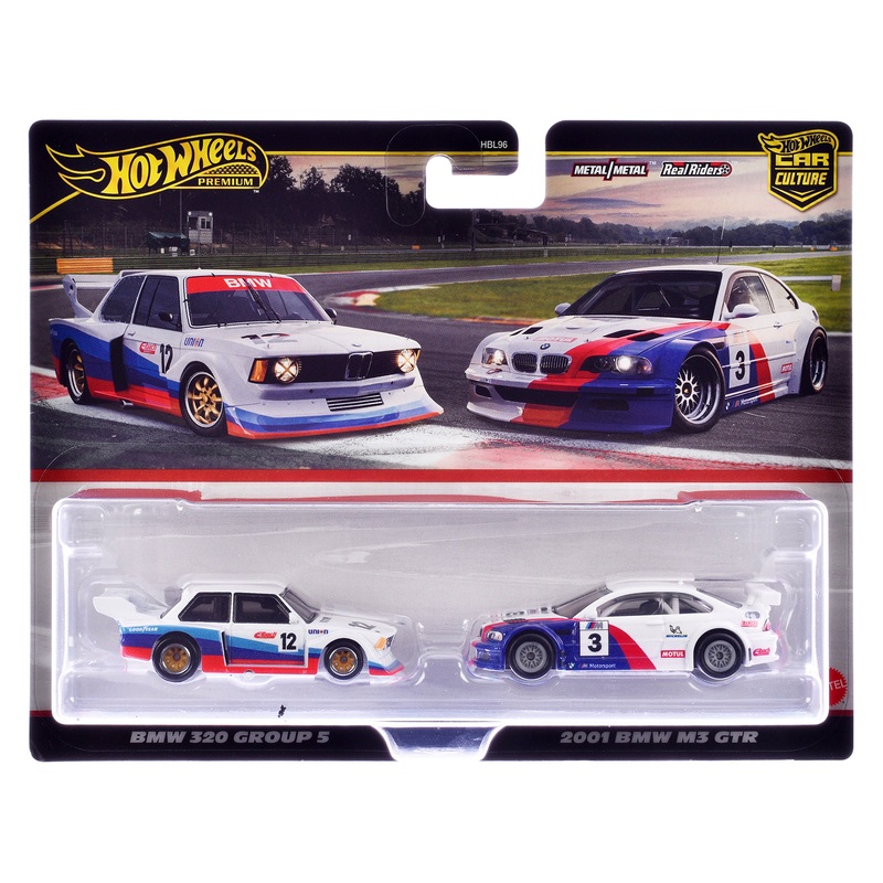 BMW 320 Group 5 #12 White with Stripes and 2001 BMW M3 GTR #3 White with Stripes “Car Culture” Set of 2 Cars Diecast Model Cars by Hot Wheels