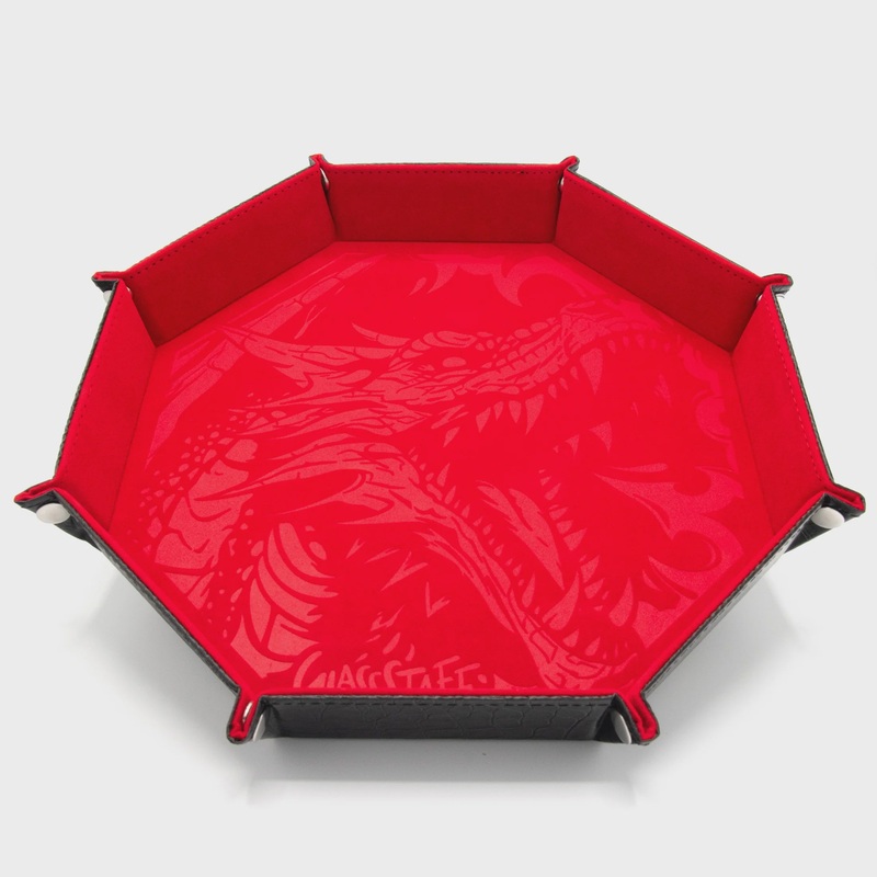 CritStones – Octagonal XL Foldable Dice Tray – Dragon Skin – Red