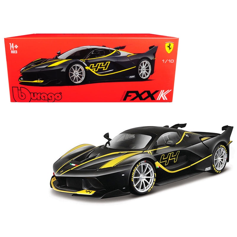 Ferrari FXX-K #44 Black with Yellow Stripes “Signature Series” 1/18 Diecast Model Car by Bburago