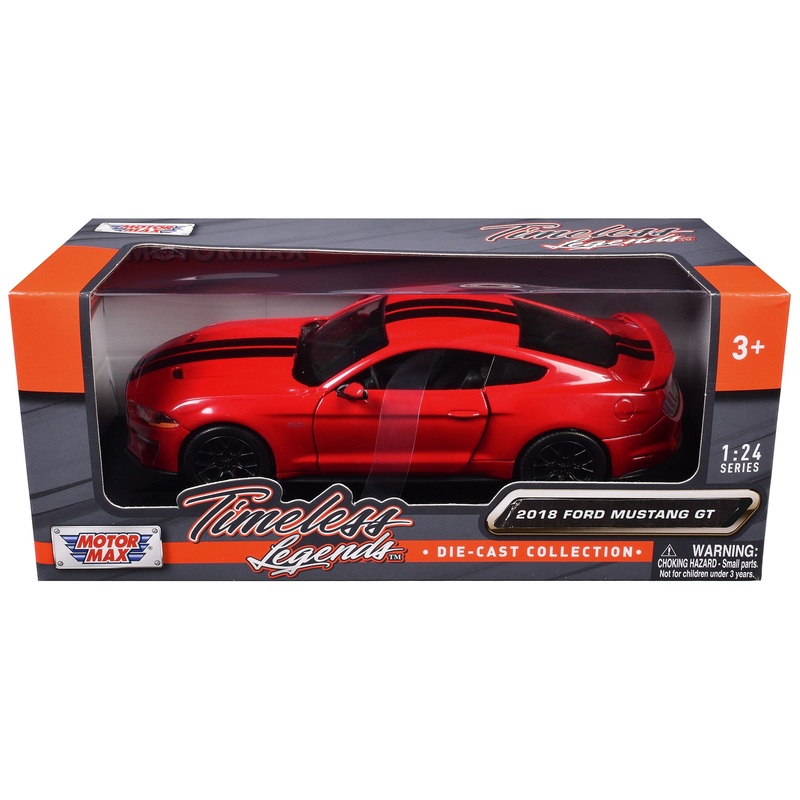 2018 Ford Mustang GT 5.0 Red with Black Stripes “Timeless Legends” Series 1/24 Diecast Model Car by Motormax