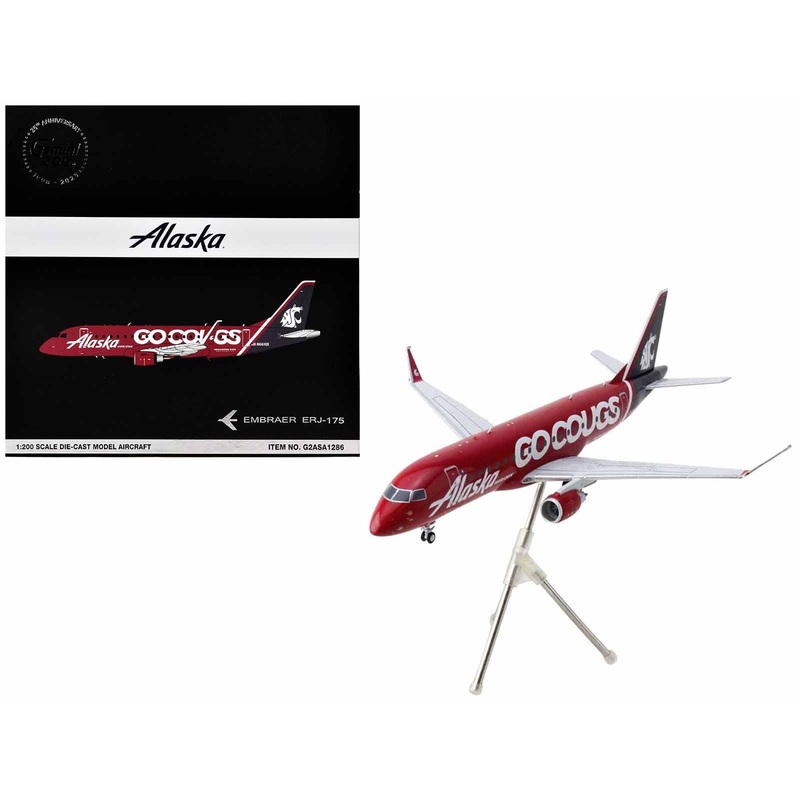 Embraer ERJ-175 Commercial Aircraft “Alaska Airlines/Horizon – Washington State Cougars” (N661QX) Red with Gray Tail “Gemini 200” Series 1/200 Diecast Model Airplane by GeminiJets