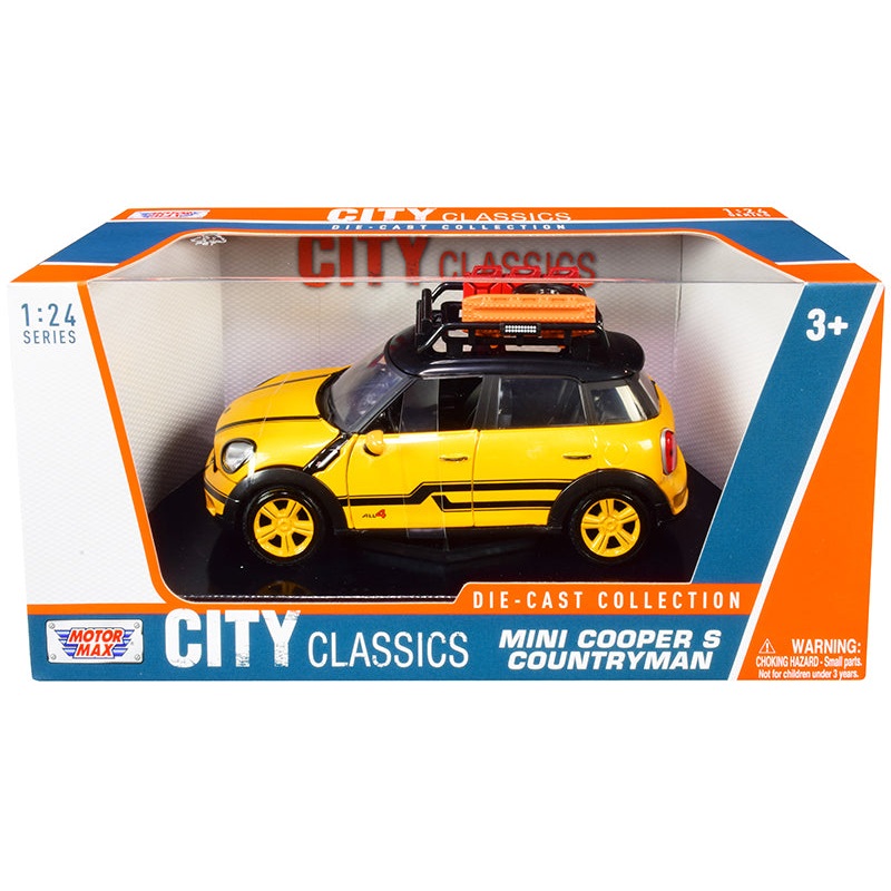 Mini Cooper S Countryman with Roof Rack and Accessories Yellow Metallic and Black “City Classics” Series 1/24 Diecast Model Car by Motormax