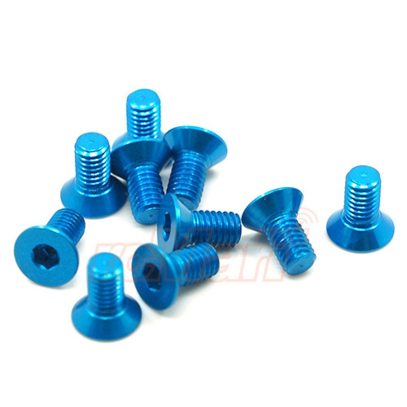 Yeah Racing – Aluminum 7075 3x12mm Hex Socket Flat Head Screws 10pcs Blue