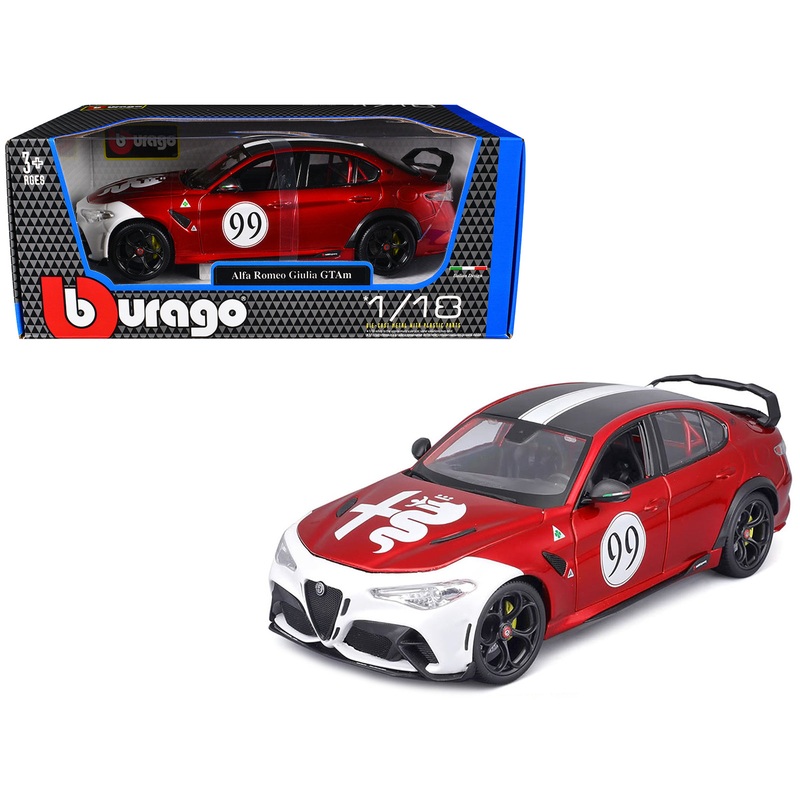 Alfa Romeo Giulia GTAm #99 Red Metallic with Black Top and White Graphics 1/18 Diecast Model Car by Bburago