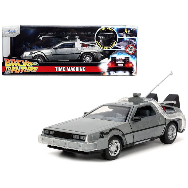 DeLorean Brushed Metal Time Machine with Lights “Back to the Future” (1985) Movie “Hollywood Rides” Series 1/24 Diecast Model Car by Jada
