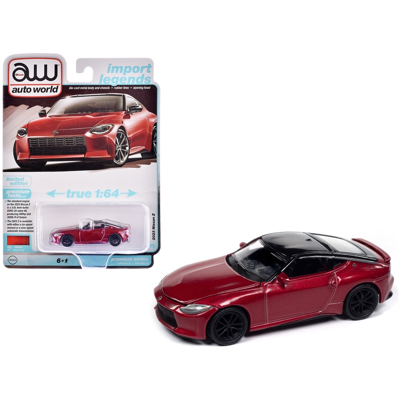 2023 Nissan Z Passion Red Metallic with Black Top “Import Legends” Series 1/64 Diecast Model Car by Auto World