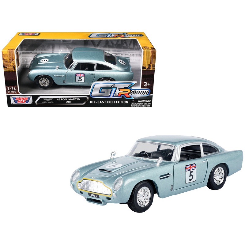 Aston Martin DB5 RHD (Right Hand Drive) #5 Light Blue Metallic “GT Racing” Series 1/24 Diecast Model Car by Motormax