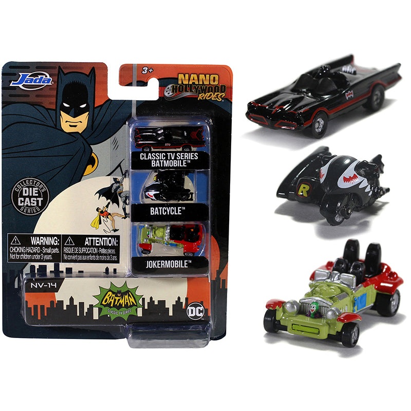 “Batman” (1966-1968) Classic TV Series 3 piece Set “Nano Hollywood Rides” Diecast Models by Jada