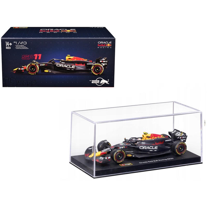 Red Bull Racing RB20 #11 Sergio Perez “Oracle” Formula One F1 World Championship (2024) with Driver Figure and Display Case “Race” Series 1/43 Diecast Model Car by Bburago