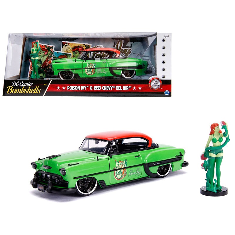 1953 Chevrolet Bel Air Green and Red Top with Poison Ivy Diecast Figure “DC Comics Bombshells” Series 1/24 Diecast Model Car by Jada
