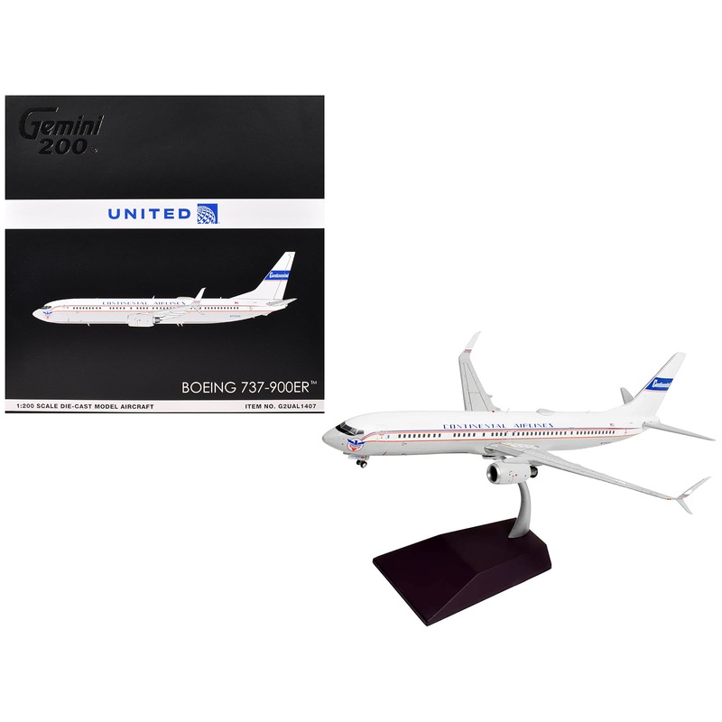 Boeing 737-900ER Commercial Aircraft “Continental Airlines – United Airlines” (N75435) White with Red and Blue Stripes “Gemini 200” Series 1/200 Diecast Model Airplane by GeminiJets