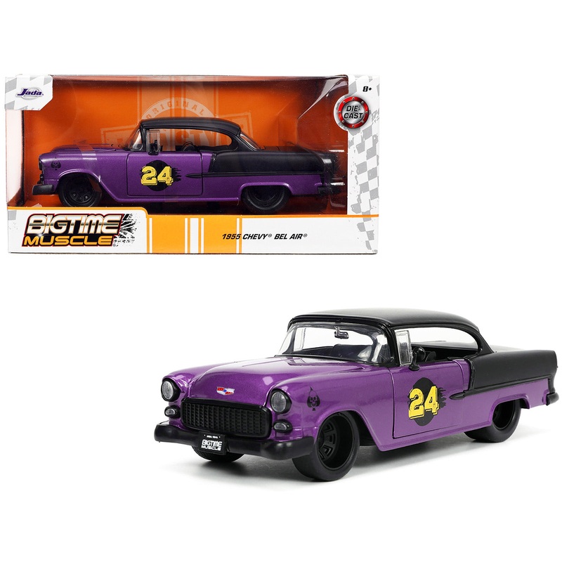 1955 Chevrolet Bel Air #24 Purple Metallic and Matt Black “Bigtime Muscle” Series 1/24 Diecast Model Car by Jada