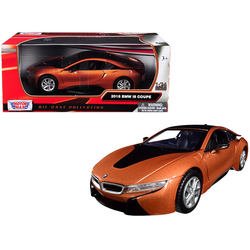 2018 BMW i8 Coupe Metallic Orange with Black Top 1/24 Diecast Model Car by Motormax