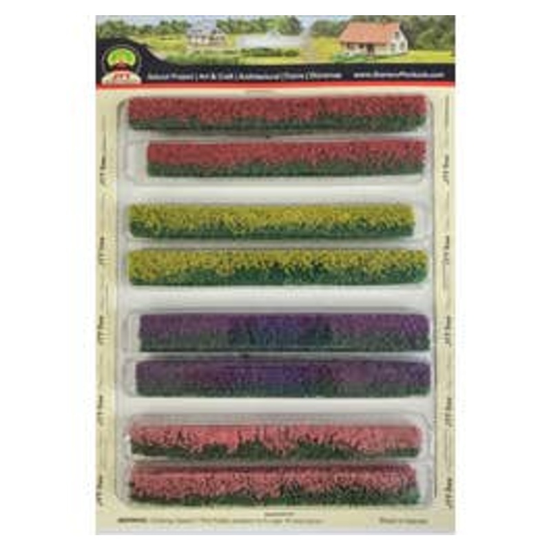 JTT 95509 BLOSSOM HEDGES 5″ x 3/8″ x 5/8″ HO-scale, Red, Yellow, Pink and Purple, 8/pk