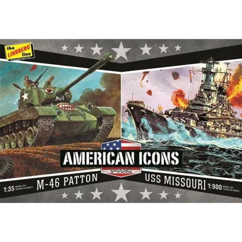 Lindberg WWII (M-46 Patton Tank & U.S.S. Missouri) USA Icons – 2 Pack Model Kits