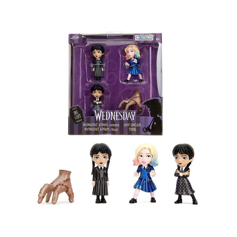Set of 4 Diecast Figures “Wednesday” (2022-Current) TV Series “Metalfigs” Series Diecast Models by Jada