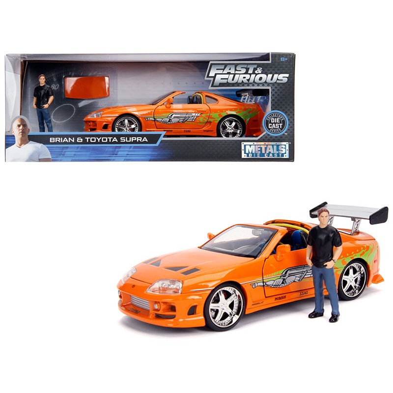 Toyota Supra Orange Metallic with Brian Diecast Figurine “Fast & Furious” Movie 1/24 Diecast Model Car by Jada