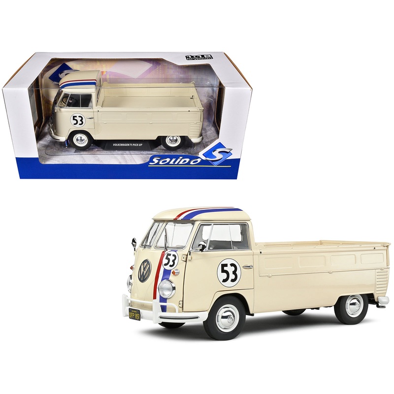 1950 Volkswagen T1 Pickup Truck Racer #53 Cream with Stripes 1/18 Diecast Model Car by Solido