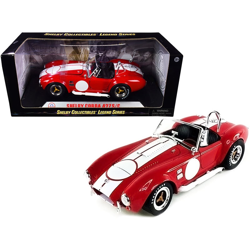 1965 Shelby Cobra 427 S/C Red with White Stripes with Printed Carroll Shelby’s Signature on the Trunk 1/18 Diecast Model Car by Shelby Collectibles