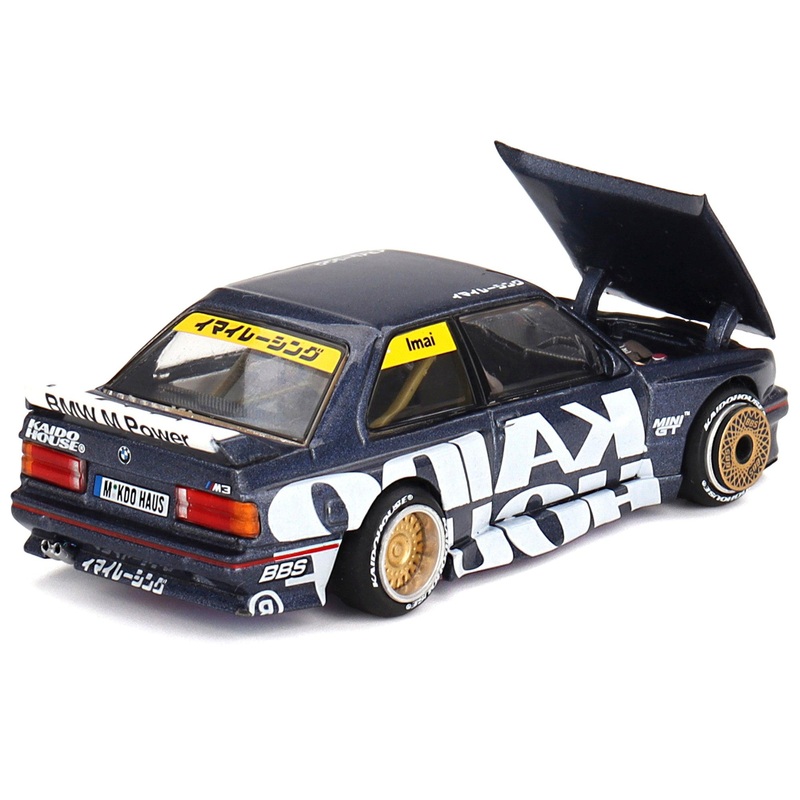 BMW M3 (E30) “Kaido Works V1” Dark Blue Metallic with Graphics (Designed by Jun Imai) “Kaido House” Special 1/64 Diecast Model Car by Mini GT