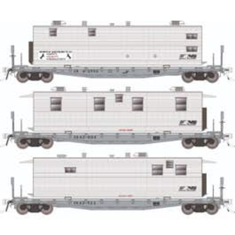 Rapido 138109 HO F30A 50' Flat Car w/Camp Van: NS – MOW: 3-Pack #2
