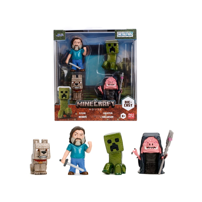 Set of 4 Diecast Figures “A Minecraft Movie” (2025) Movie “Metalfigs” Series Diecast Models by Jada