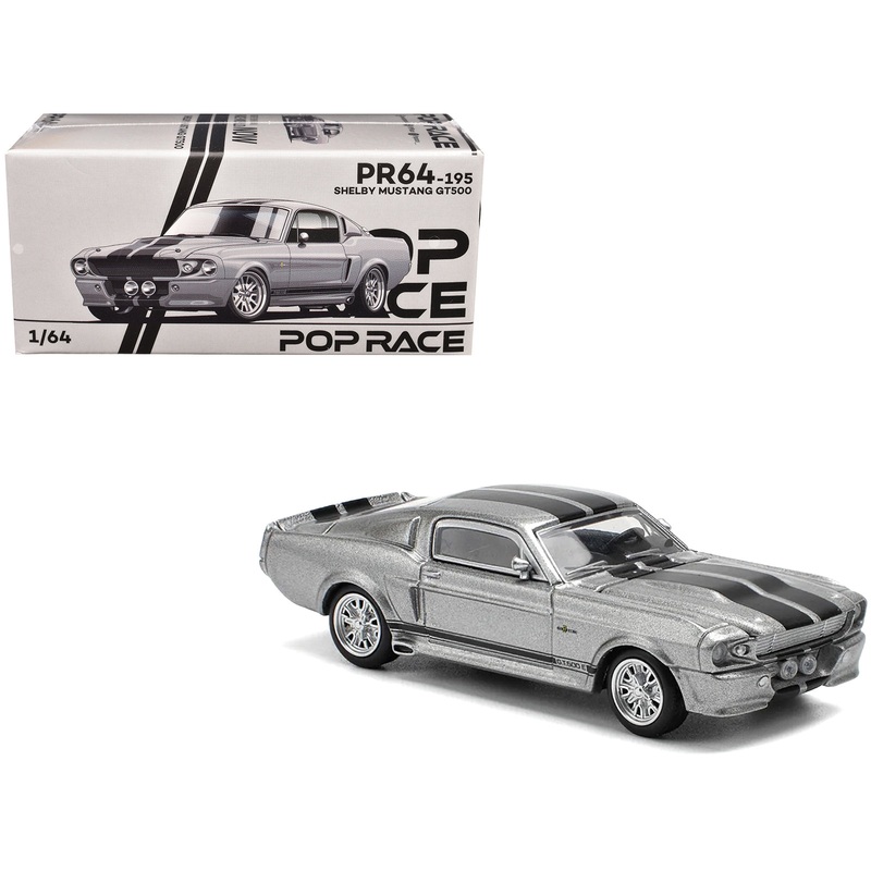 Shelby Mustang GT500 Gray Metallic with Black Stripes 1/64 Diecast Model Car by Pop Race