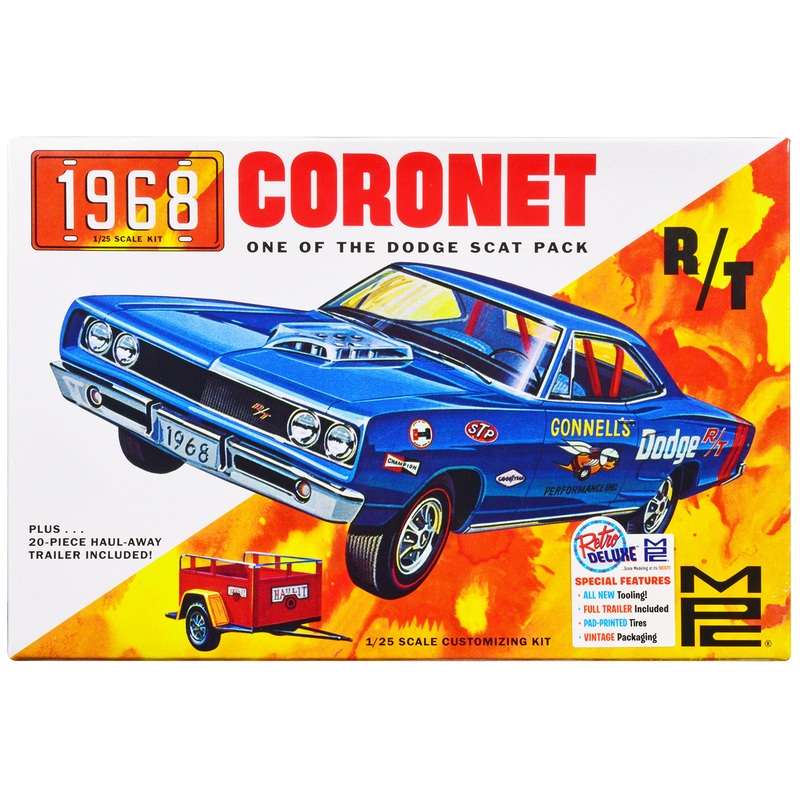 Skill 2 Model Kit 1968 Dodge Coronet Hardtop with Trailer 1/25 Scale Model by MPC