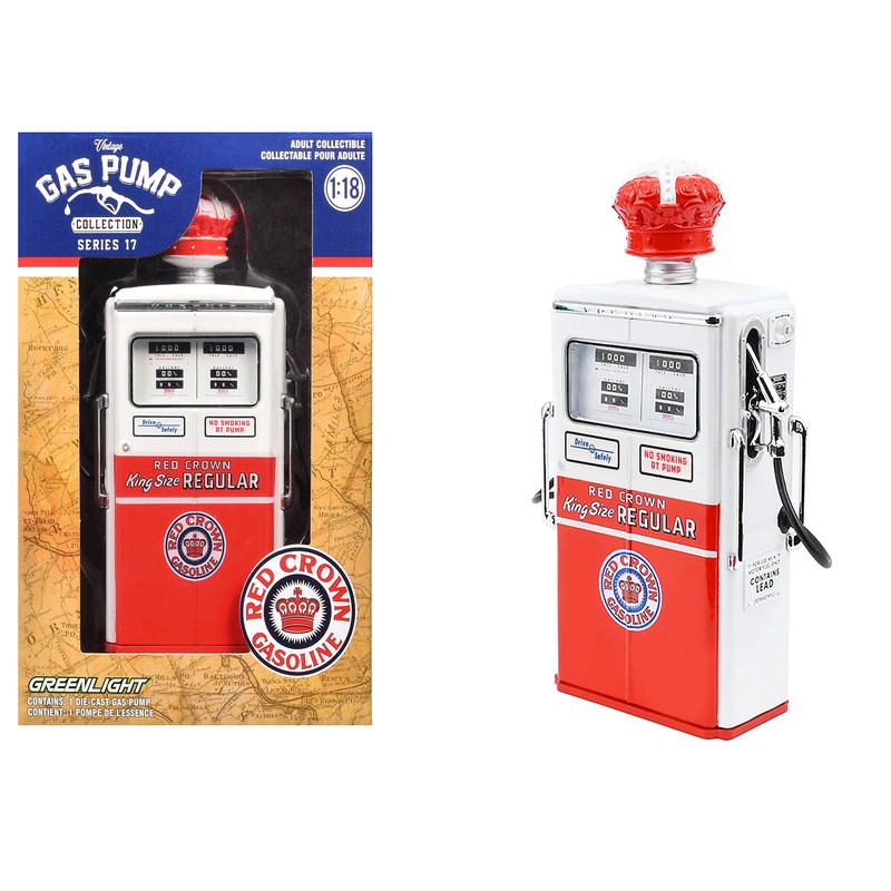1954 Tokheim 350 Twin Gas Pump “Red Crown Gasoline” White and Red “Vintage Gas Pumps” Series 17 1/18 Diecast Replica by Greenlight