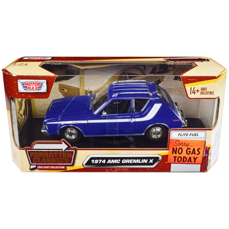 1974 AMC Gremlin X Blue with White Stripes and Roof Rack “Forgotten Classics” Series 1/24 Diecast Model Car by Motormax