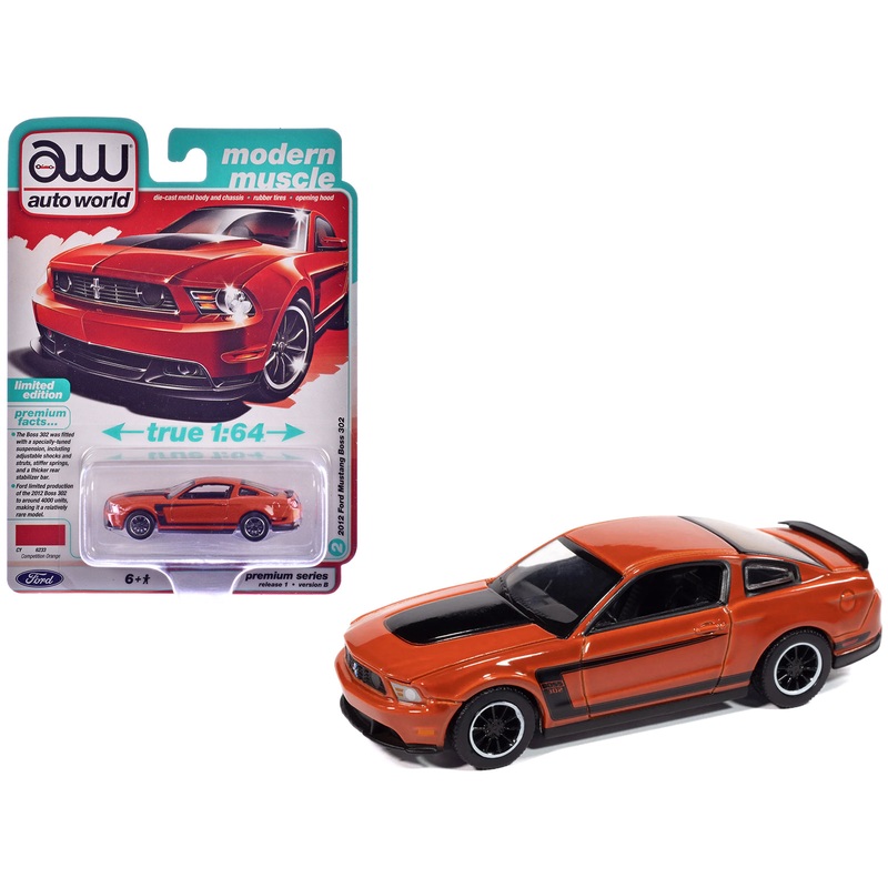 2012 Ford Mustang Boss 302 Competition Orange with Black Accents “Modern Muscle” Series 1/64 Diecast Model Car by Auto World