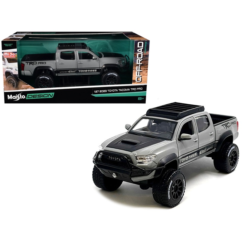 2023 Toyota Tacoma TRD PRO Off Road Pickup Truck Cement Gray with Black Hood and Roofrack “Maisto Design” Series 1/27 Diecast Model Car by Maisto