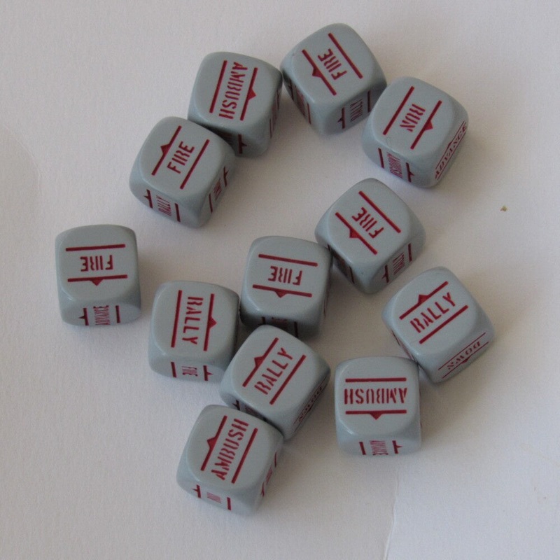 Warlord – Bolt Action Orders Dice – Grey w/ Red Writing (12)