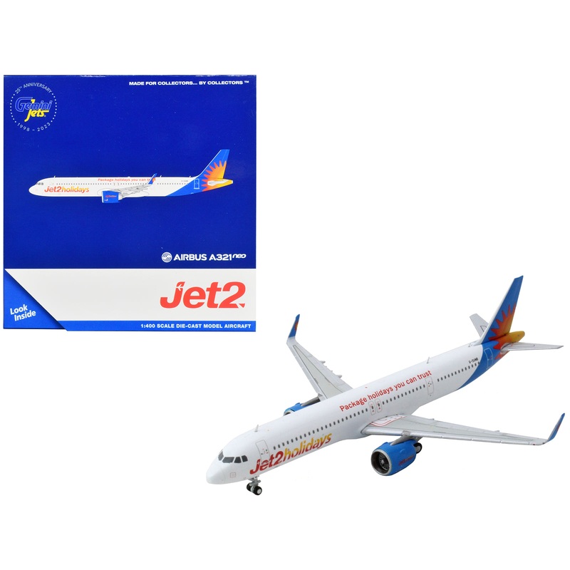 Airbus A321neo Commercial Aircraft “Jet2 Holidays” White with Blue Tail 1/400 Diecast Model Airplane by GeminiJets