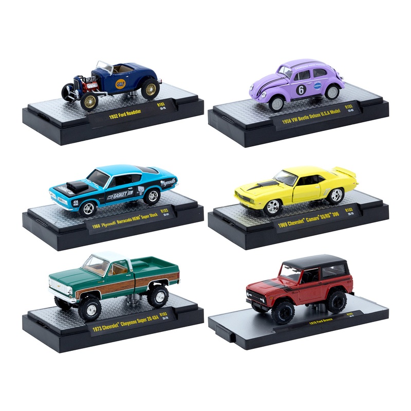 “Auto-Thentics” 6 piece Set Release 103 IN DISPLAY CASES Limited Edition 1/64 Diecast Model Cars by M2 Machines