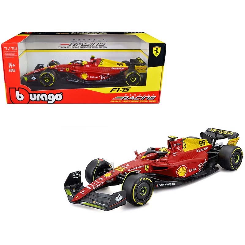 Ferrari F1-75 #55 Carlos Sainz “Giallo Modena” Formula One F1 Italian GP (2022) “Formula Racing” Series 1/18 Diecast Model Car by Bburago