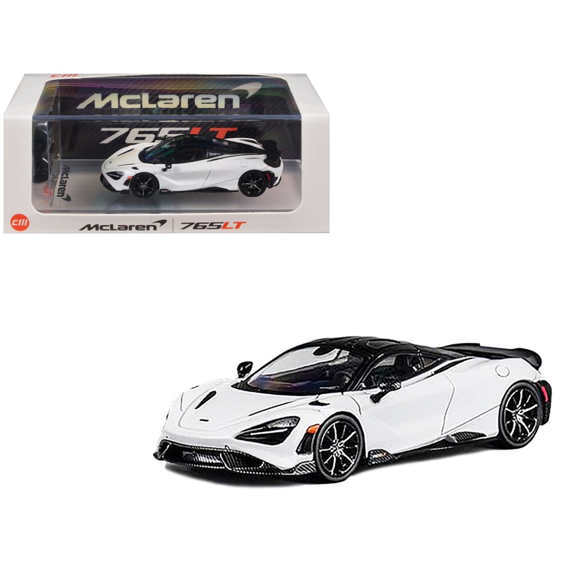 McLaren 765LT White with Black Top and Extra Wheels 1/64 Diecast Model Car by CM Model