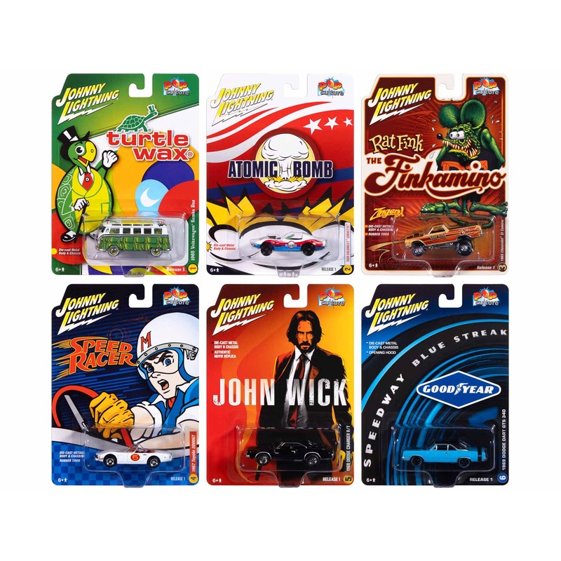 Pop Culture 2025 Set of 6 Cars Release 1 1/64 Diecast Model Cars by Johnny Lightning