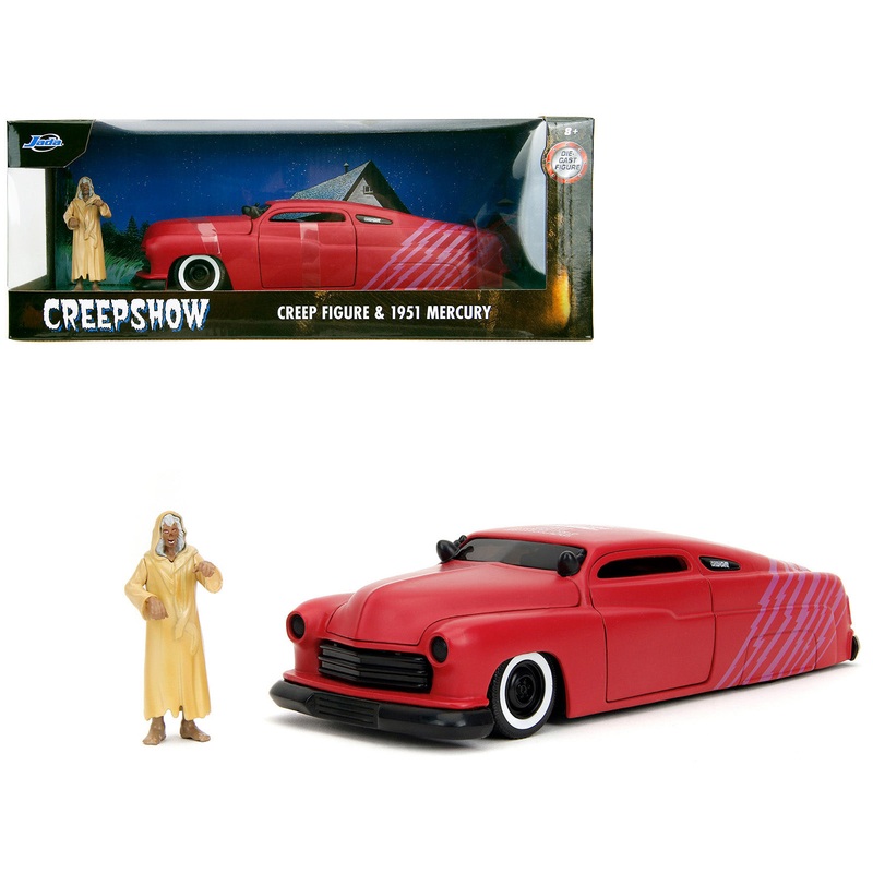 1951 Mercury Matt Red with Purple Stripes and Creep Diecast Figure “Creepshow” (1982) Movie “Hollywood Rides” Series 1/24 Diecast Model Car by Jada