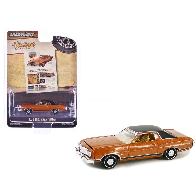1973 Ford Gran Torino Copper Metallic with Black Vinyl Top “Vintage Ad Cars” Series 10 1/64 Diecast Model Car by Greenlight