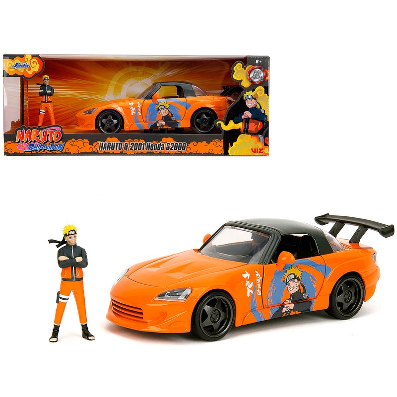 2001 Honda S2000 Orange with Gray Top and Graphics and Naruto Diecast Figure “Naruto Shippuden” (2009-2017) TV Series “Anime Hollywood Rides” Series 1/24 Diecast Model Car by Jada