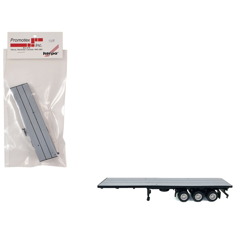 40ft 3-Axle Flatbed Trailer Gray Top 1/87 (HO) Plastic Model by Promotex