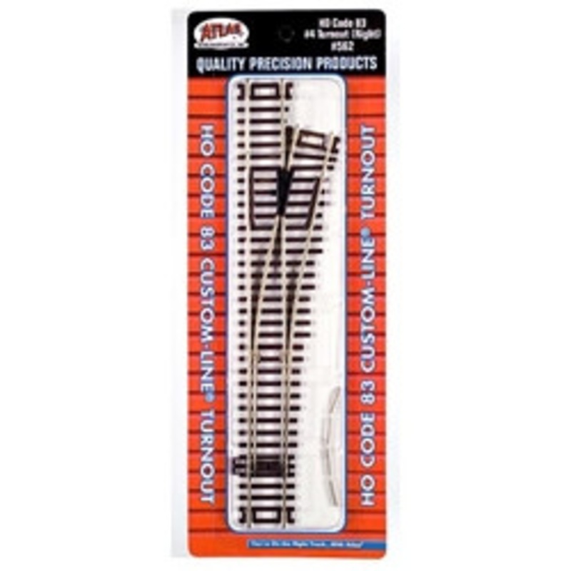 Atlas HO Scale Code 83 Custom-Line #4 Turnout Manual Right