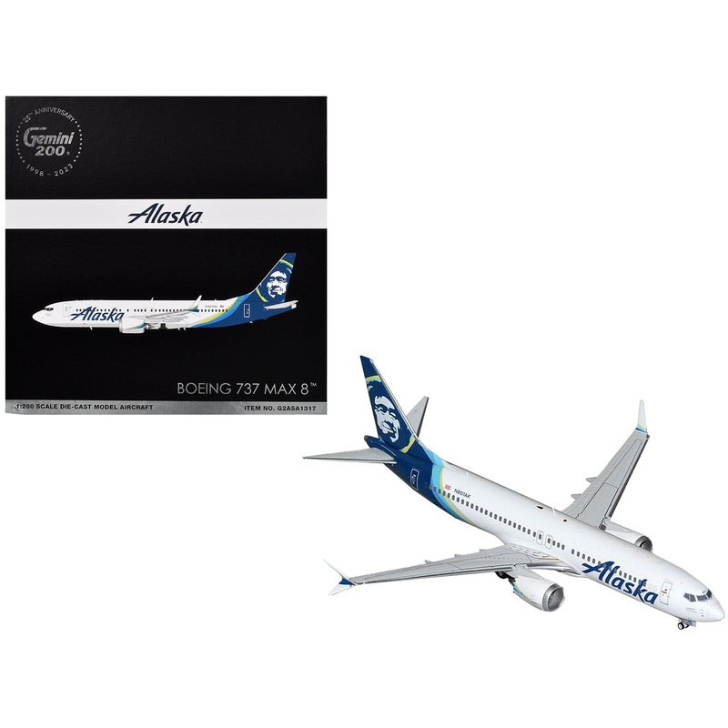 Boeing 737 MAX 8 Commercial Aircraft “Alaska Airlines” (N801AK) White with Blue Tail “Gemini 200” Series 1/200 Diecast Model Airplane by GeminiJets