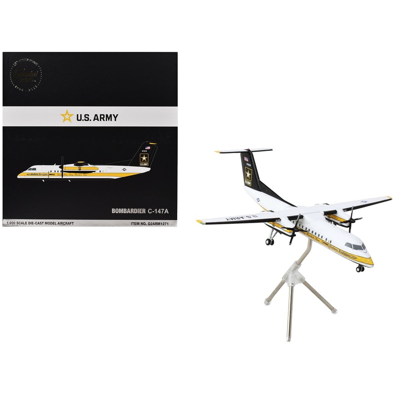 Bombardier C-147A Transport Aircraft “Golden Knights Parachute Team” United States Army (17-01610) White with Yellow Stripes and Black Tail “Gemini 200” Series 1/200 Diecast Model Airplane by GeminiJets